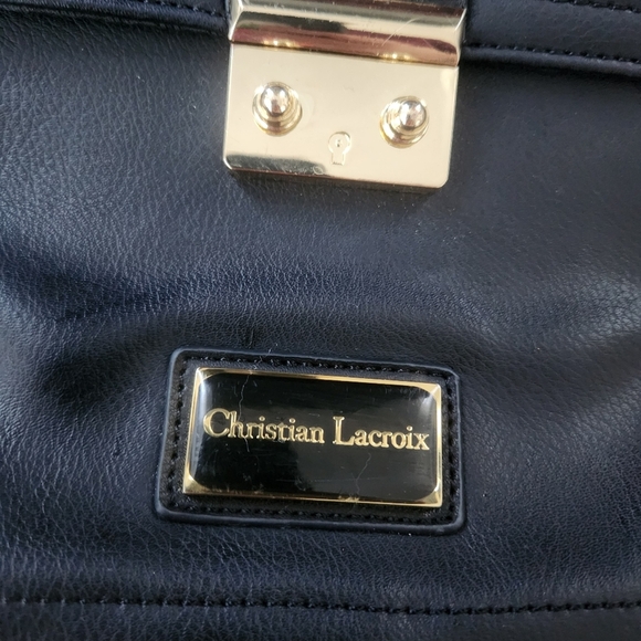 Christian Lacroix Lucie Crossbody Camera Bag Black Faux Leather Gold Lock Detail - Picture 8 of 16